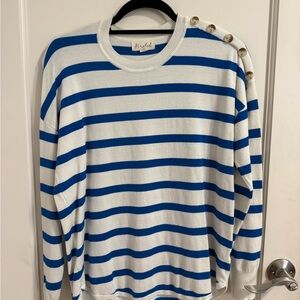 Marled Blue and White Striped Crewneck Sweater